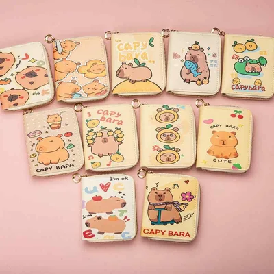 財布 カピバラ柄 コンパクト 合成皮革 シンプル スタイリッシュ 多機能 カードスロット 軽量 かわいい 小銭入れ ユニセックス 普段使い ポケットサイズ