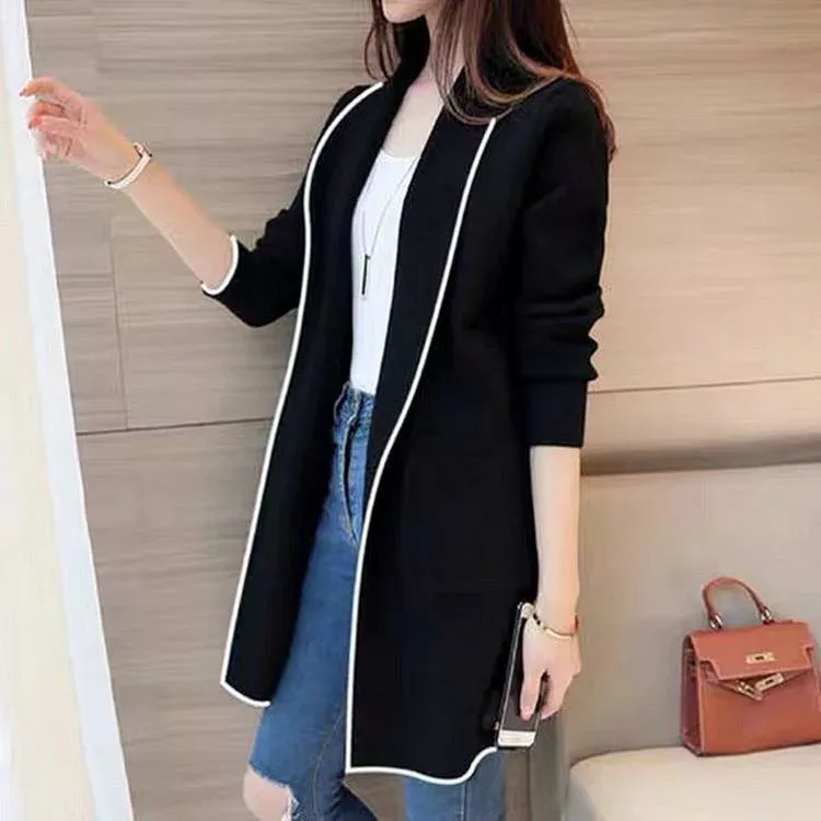 Autumn/Winter Women's Switchable Medium Length Long Sleeve Cardigan Loose Plain Top Casual Everyday Warm