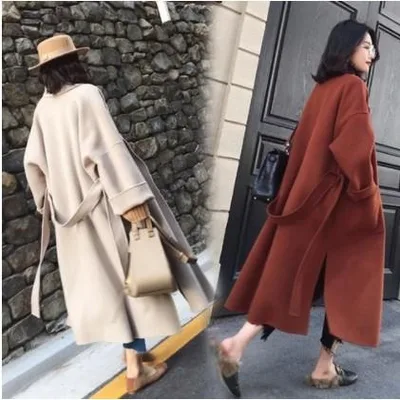 Women's Coat, Autumn/Winter, Thick Wool, Retro, Loose, Long Length, Below the Knee, Korean, Student, School, Cold Protection, Outerwear