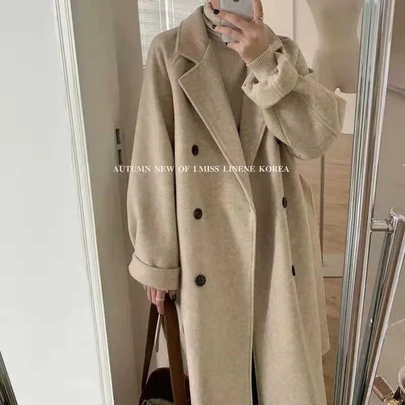 Women's Coat, Medium Length, Wool Material, Autumn/Winter, Loose Silhouette, Thick, Heat Retaining, Suitable for Petites, Elegant, Warm, Outerwear, Wool Weave, Wide Fit, Daily Use, Commuting