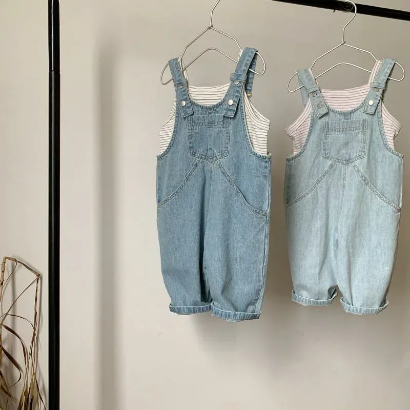 サロペット キッズ 夏用 薄手デニム レトロ ゆったり 男女兼用 吊帯パンツ 軽量 伸縮性 普段使い
