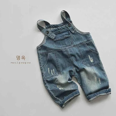キッズ デニム オーバーオール 春夏 ベビー 女の子 男の子 中小 韓国 連体 背広パンツ 綿素材 伸縮性 軽量 通勤 普段使い 部屋着 アウトドア ハイウエスト ビッグシルエット