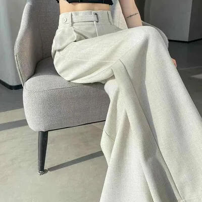 女性用 ワイドレッグパンツ 春夏 ハイウエスト 高級感 ドレープ ストレート カジュアル ベージュ系 普段使い 軽量 吸湿速乾 通勤対応 トラウザーズ トップス 合わせやすい シルエット 快適 伸縮性