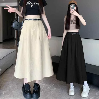 デニムスカート レディース ロング丈 Aライン マキシ丈 フレアスカート ハイウエスト ボトムス 体型カバー 動きやすい 大人 カジュアル 通勤 通学 デート お出かけ 無地 シンプル 普段着 春夏秋コーデ