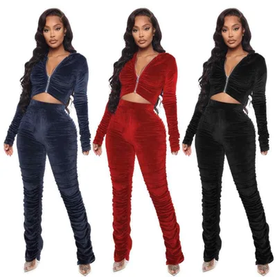 Two-piece set for women, pleated, casual style, fall/winter coordination