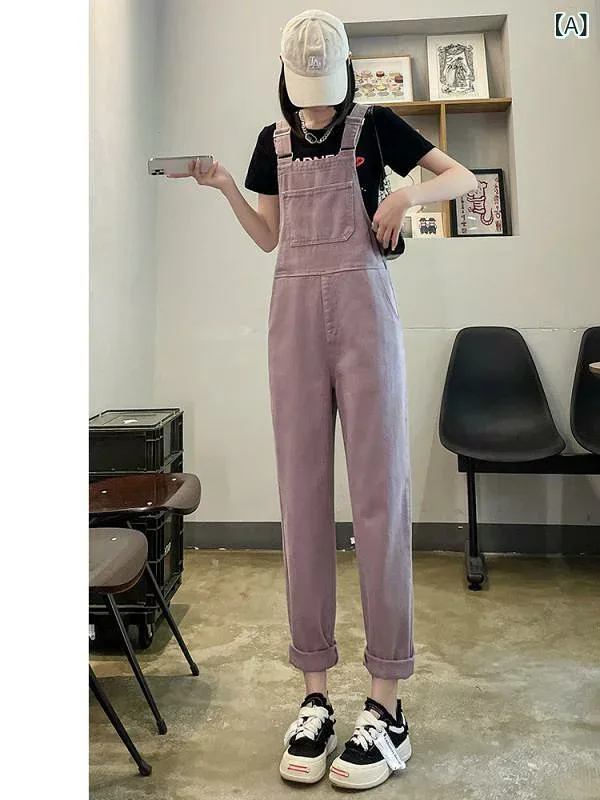 サロペット レディース デニム ワイドパンツ オーバーオール ハイウエスト ゆったり 楽ちん シンプル カジュアル ベーシック ストレート ロング 無地 体型カバー 定番 スタンダード リラックス