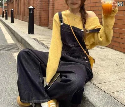 サロペット レディース デニム ワイドパンツ オールインワン オーバーオール カジュアル ゆったり ロング丈 パンツ つなぎ ジーンズ ジーパン ボトムス 無地 シンプル ベーシック スタンダード リラックス きれいめ