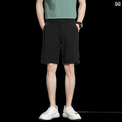 ショートパンツ メンズ 膝丈 ストレート センタープレス シンプル ベーシック カジュアル きれいめ スタンダード リラックス スラックス 無地 定番 ボトムス ズボン