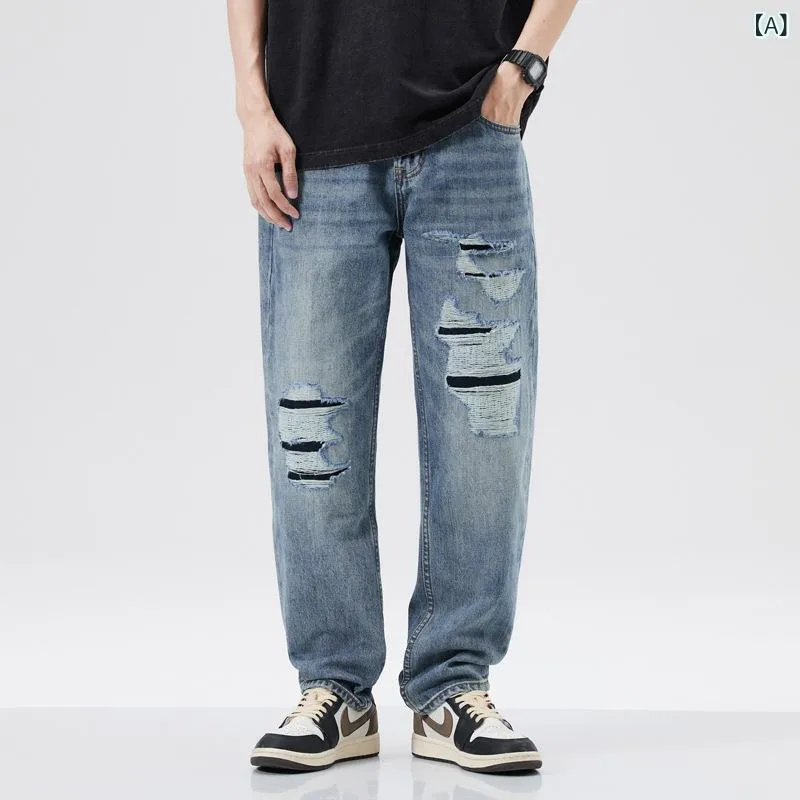 デニムパンツ メンズ ダメージ加工 パッチワーク テーパード ジーンズ ジーパン ズボン ボトムス カジュアル リラックス 定番 シンプル ベーシック おしゃれ ゆるめ ストレート
