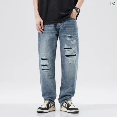 デニムパンツ メンズ ダメージ加工 パッチワーク テーパード ジーンズ ジーパン ズボン ボトムス カジュアル リラックス 定番 シンプル ベーシック おしゃれ ゆるめ ストレート