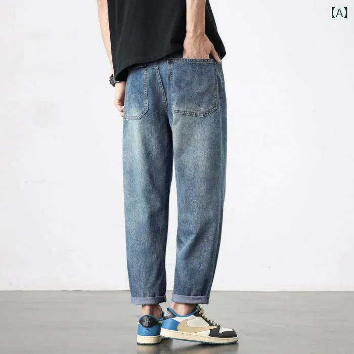 デニムパンツ メンズ ストレッチ テーパード ジーパン ジーンズ ロングパンツ ズボン 無地 シンプル カジュアル きれいめ 定番 ベーシック スタンダード ライトブルー ロング丈