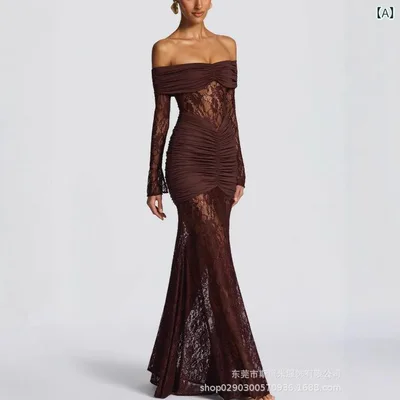 ロングワンピース レディース マーメイドラインレース切替長袖マキシ丈 パーティードレス結婚式二次会お呼ばれ披露宴フォーマル エレガント上品きれいめフェミニン シンプルベーシック定番スタンダードナチュラル