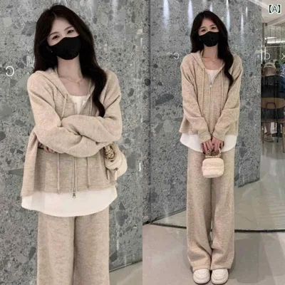 セットアップ レディース レイヤードスウェットワイドパンツ 上下セット長袖ゆったり ビッグシルエット カジュアルシンプルベーシック スタンダードナチュラル定番スタイル