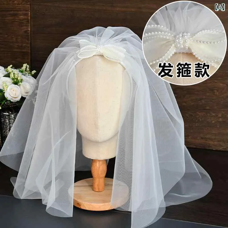 ヘアアクセサリー キッズ 女の子 ベビー ベールカチューシャロングリボンパール付き チュール髪飾り結婚式発表会誕生日撮影小物パーティープリンセス かわいいおしゃれシンプルベーシック定番ナチュラルスタンダード