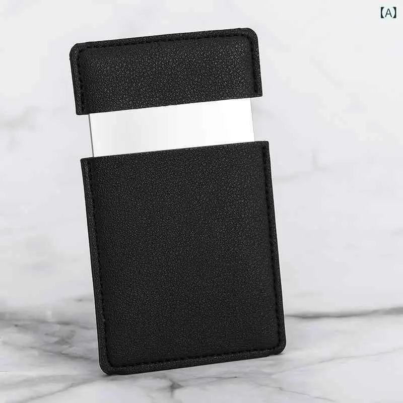 コンパクトミラー 携帯用手鏡割れにくい鏡ステンレスミラー レザーケース付き化粧鏡薄型軽量 折りたたみ旅行外出メイク直し 持ち運び便利シンプル ベーシック定番スタンダード カジュアルナチュラル