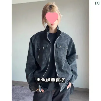 レザージャケット スタンドカラー ショート丈 春用アウター ワイドスリーブ ジップアップ ライダース ブルゾン フェイクレザー 軽量 ユニセックス 動きやすい 柔らかい 前開き 羽織り 防風 裏地付き お手入れ簡単 サイドポケット 旅行 デート 普段使い