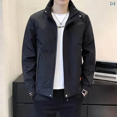 Jacket, Men's Outerwear, Autumn/Winter, Thick, Brushed Lining, Stand Collar, Full Zip, Blouson, Easy to Move, Light and Comfortable, Light Outerwear, Military Style, Jumper, Casual, Men's Clothing, Commuting to School, Everyday Use, Going Out, Windproof, Wearing, Simple, Plain, Warm Material