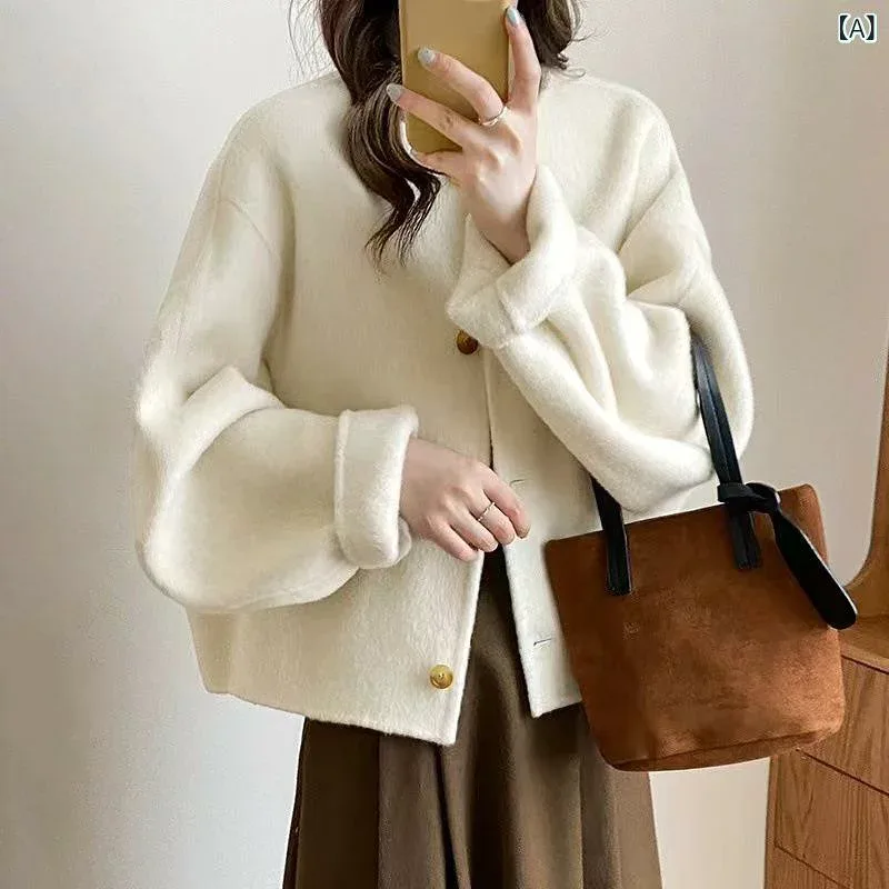 ウールコート レディース カシミヤ ダブルフェイス ショート丈 リバー仕立て 軽い 高級感 アウター ジャケット 通勤 襟付き 暖かい オフィス お出かけ テーラード 冬 秋 防寒 ショートコート ピーコート 低身長 ゆったり 無地 羽織り オーバーサイ