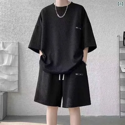 セットアップ メンズ 半袖 Tシャツ ハーフパンツ 上下セット ジャガード ロゴ カジュアル スポーツウェア トレーニング ランニング 部屋着 ルームウェア 夏服 涼しい 通気性 軽量 ゆったり 大きいサイズ