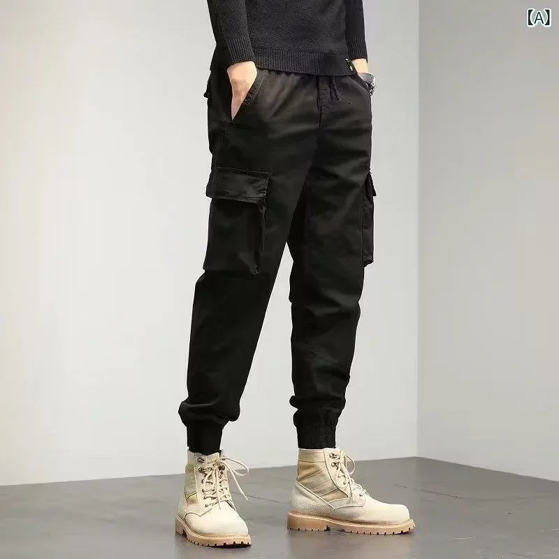 カーゴパンツ メンズ ミリタリー ワークパンツ ジョガーパンツ 裾リブ カジュアル 秋冬 ボトムス 無地 ゆったり 作業服 ロングパンツ テーパード ウエストゴム オリーブ カーキ コットン 厚手