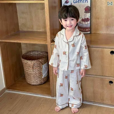 Pajamas for kids, boys, girls, 100% cotton, long sleeves, room wear, top and bottom set, open front, spring/autumn, children's clothing, nightwear, loungewear, cotton, soft, setup, kindergarten, nursery, elementary school, junior, baby, long pants, tops, bottoms