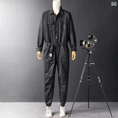 オーバーオール メンズ つなぎ オールインワン 作業着 長袖 ゆったり ワークパンツ サロペット カジュアル ヒップホップ ミリタリー 上下セット 春秋 大きいサイズ ストリート ファッション 無地 シンプル 作業服