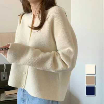 レディース 10代 20代 30代 韓国ファッション 可愛い 秋 冬 カーディガン ショート丈 シンプル