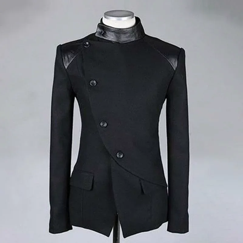 メンズ ウール ジャケット 細身 スーツスタイル アシンメトリー シングルブレスト 長袖 紳士服 男性用 秋冬 アウター 上着