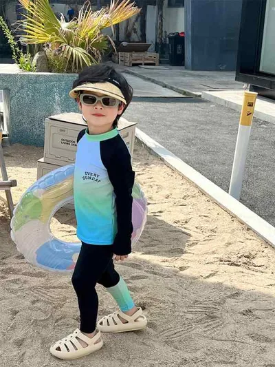 水着 男の子用 長袖 ラッシュガード ロングパンツ セパレート 紫外線対策 速乾 競泳 海水浴 プール スイミング