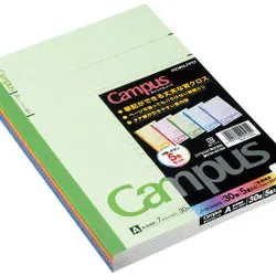 コクヨ KOKUYO キャンパスノート カラー表紙 セミB5(252×179mm) A罫(普通横罫)/罫幅7mm 無線とじ 30行 30枚 5色パック ノ-3CANX5