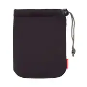 カメラケース ソフトクッションポーチ Mサイズ (内寸法:縦155×横130mm) マチなし 巾着 ドローコード採用 ブラック KCS-37M