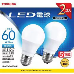 東芝 TOSHIBA 60W 広配光 D色 2P LDA7D-G/K60V1P