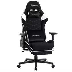 ベステックス VESTEX ゲーミングチェア S2シリーズ フットレスト付 ホワイト 高撥水メッシュファブリック 低座面 ポケットコイル入 腰部振動機能 VES-S2FTWH