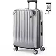 スーツケース ファスナータイプ 拡張機能付 USBポート付 Mサイズ 旅行日数目安:4~7泊 60L/拡張時74L TSAロック搭載 シルバー NT-GB0201P