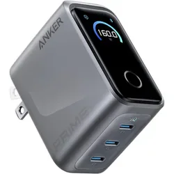 USB急速充電器 Anker Prime Charger 160W USB-C×3 タッチ式ディスプレイ搭載 PowerIQ 5.0 GaNPrime 2.0 シルバー A2687N41