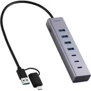 USBハブ 7ポート USB3.2 Gen1(5Gbps) セルフパワー・バスパワー両対応 USB-A×4 USB-C×3+ハブ給電用USB-C×1 USB-A→USB-C変換アダプター付 シルバー U3HC-T070SV