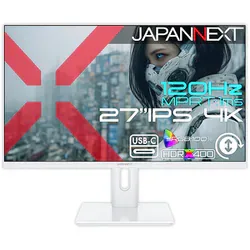 ゲーミングモニター/27型/4K(3840×2160)/IPS(ADS)パネル/非光沢/HDR400相当/120Hz/1ms(MPRT)/HDMI×2 DP×1 USB-C×1/スピーカー内蔵/多機能スタンド搭載/2年保証/ホワイト JN-IPS27G120U-HSPC6-W