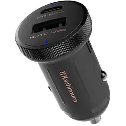 カシムラ KASHIMURA DC充電器 USB 2ポート USB-A ×1(QC18W)/ USB-C ×1(PD65W) 2台同時充電 コンパクト 超小型 ブラック DC-073