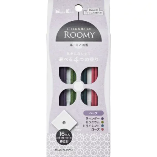 【送料込・まとめ買い×100個セット】日本香堂 ROOMY C&R ハーブ 16本入 ( お香4種×各4本 ) 香立付