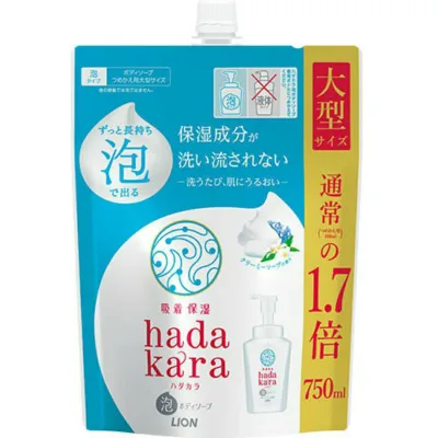 【送料込・まとめ買い×6個セット】ライオン hadakara ハダカラ ボディソープ 泡で出てくるタイプ クリーミーソープの香り 詰替用 大型サイズ 750ml