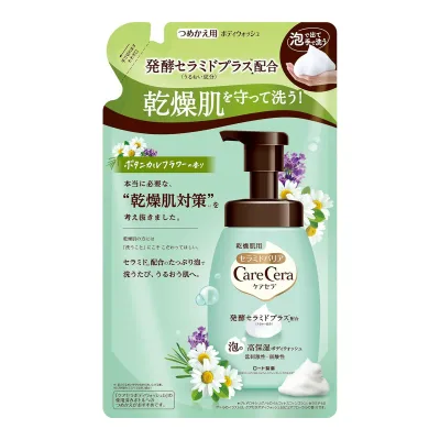 【送料込・まとめ買い×8個セット】ロート製薬 ケアセラ 泡の高保湿ボディウォッシュ ボタニカルフラワーの香り つめかえ用 385ml