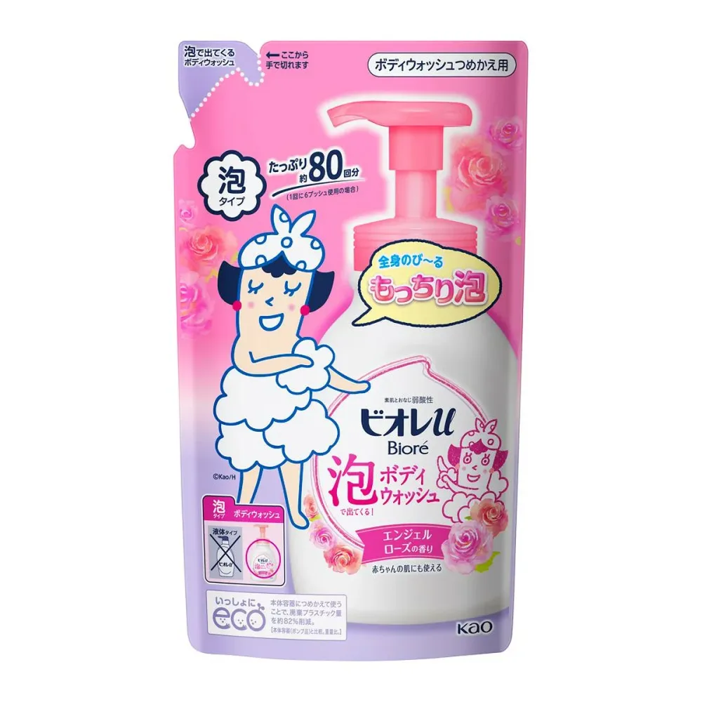 【送料込・まとめ買い×6個セット】花王 ビオレu 泡で出てくるボディウォッシュ エンジェルローズの香り つめかえ 480ml