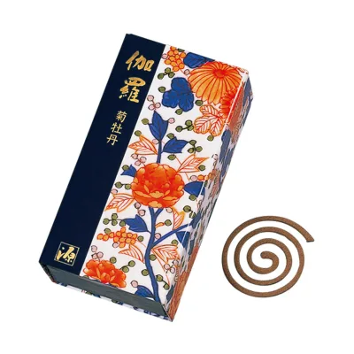 【送料込】 日本香堂 伽羅 菊牡丹 うず巻 12巻入 1個