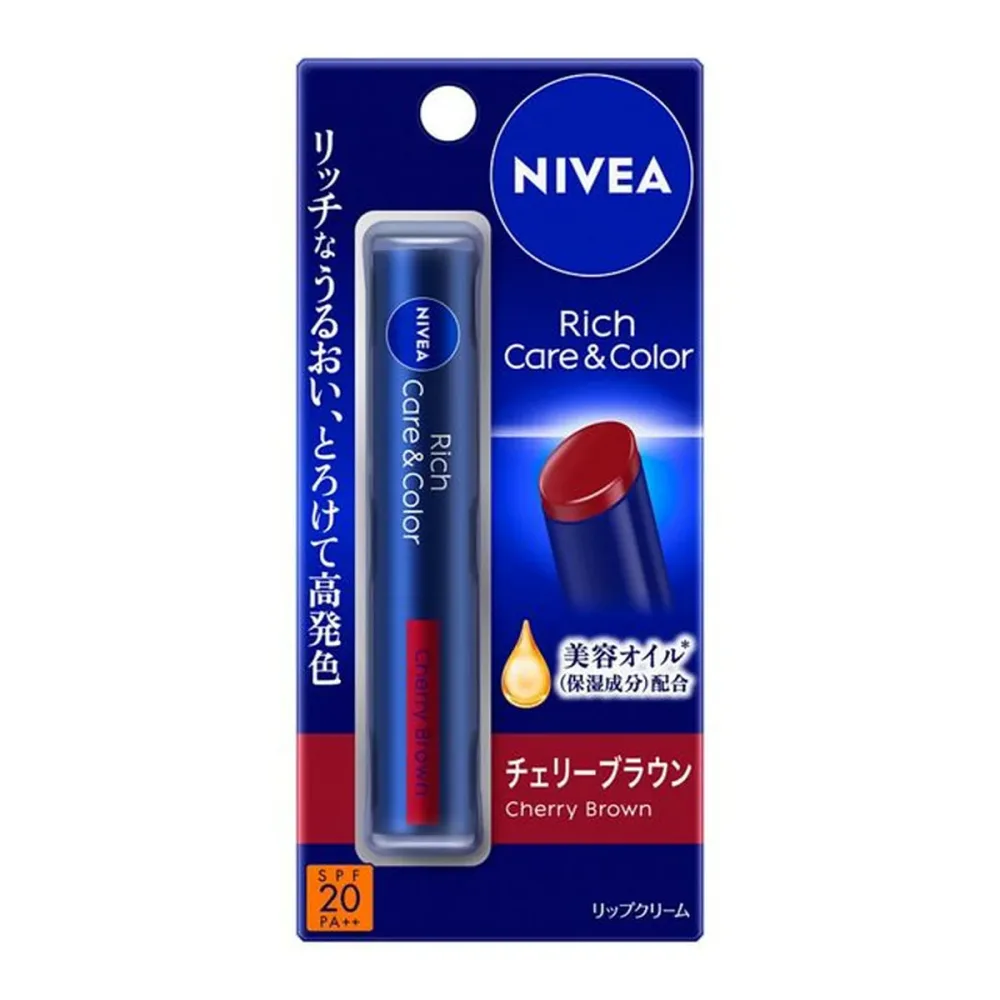 【配送おまかせ】花王 ニベア リッチ ケア&カラー リップクリーム チェリーブラウン 2g 1個