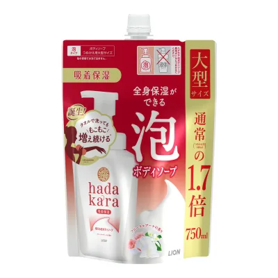 【送料込・まとめ買い×6個セット】ライオン LION HADAKARA ハダカラ 泡で出てくるタイプ フローラルブーケの香り つめかえ用 大型サイズ 750mL ボディソープ