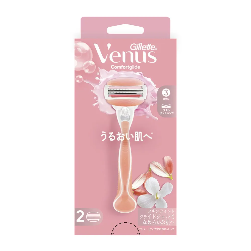 【送料込・まとめ買い×4個セット】P&G ジレット ヴィーナス コンフォートグライド うるおい肌 ホワイトティーの香り ホルダー 替え刃式 本体 + 替え刃 2個入