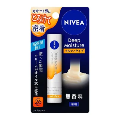 【送料込・まとめ買い×48個セット】花王 ニベア ディープモイスチャー 薬用リップクリーム メルティタイプ 無香料 2.2g