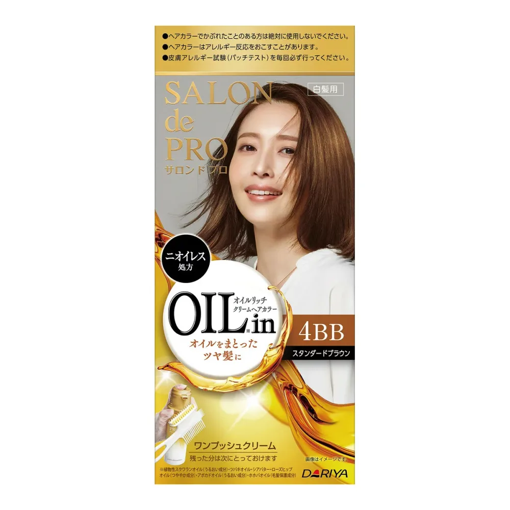 【送料込・まとめ買い×4個セット】ダリヤ サロンドプロ オイルリッチクリーム ヘアカラー 白髪用 4BB スタンダードブラウン
