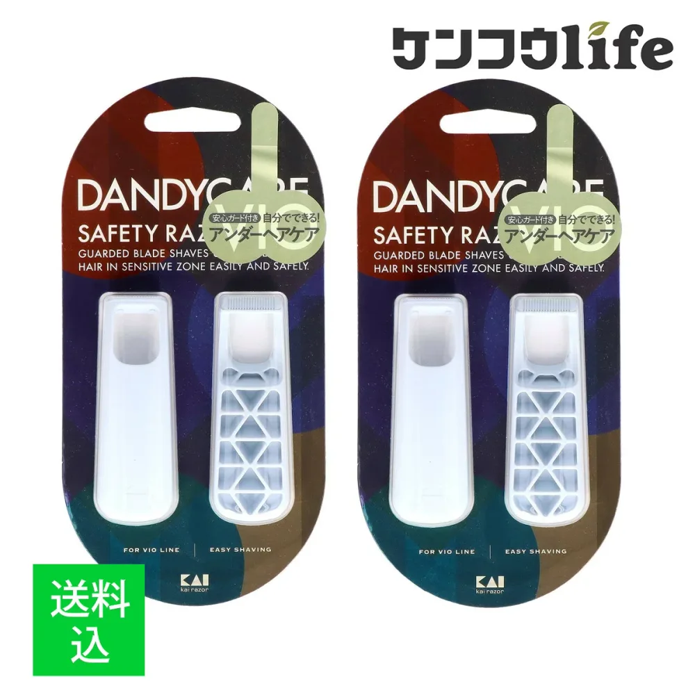 【×2個 メール便送料込】貝印 000GA0079 DANDYCARE SAFETY RAZOR 2本入 アンダーヘアケア 男性のデリケートゾーンへの使用に特化したカミソリ アンダーヘアケア 剃刀 かみそり カミソリ (4901331003110 )