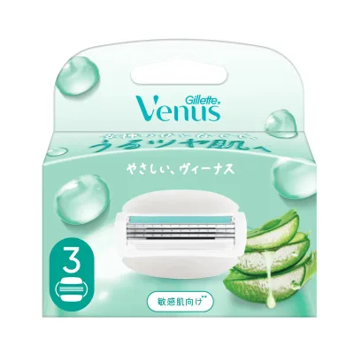 【送料込・まとめ買い×6個セット】ジレット ヴィーナス うるツヤ肌 敏感肌むけ 3枚刃 替刃 3個入